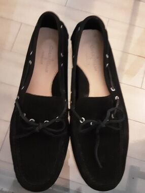 Cole Haan Black Suede Driving Loafers with Bow